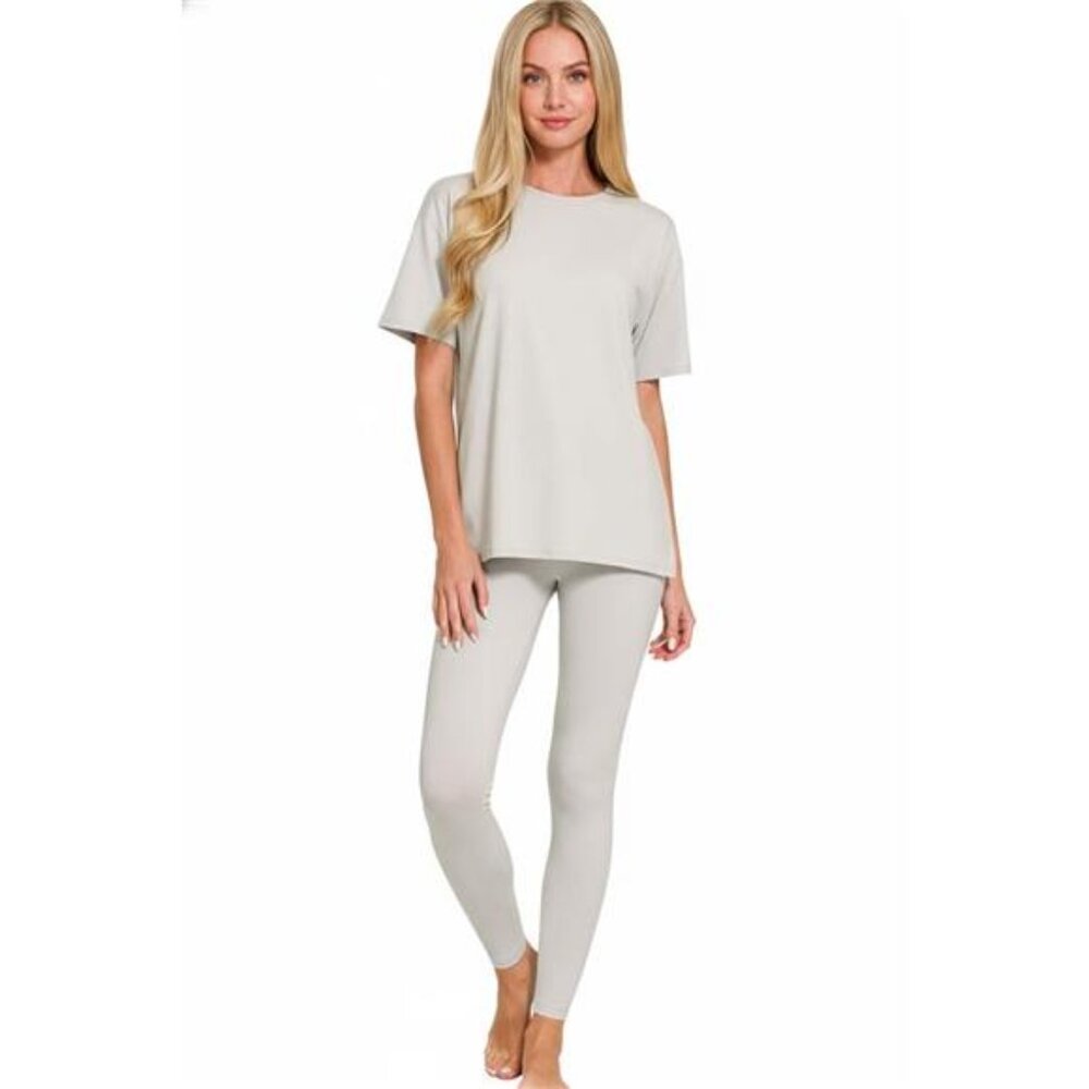 Zenana Brushed‎ Dty Microfiber Short Sleeve Top and Pants Loungewear Set